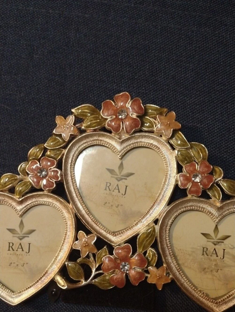 Raj Gold-Tone Triple Heart Frame with Pink and Green Floral Accents